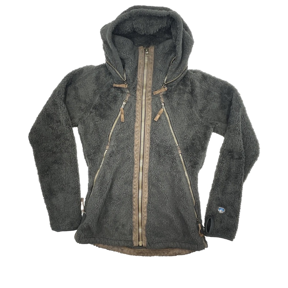 Kuhl Womens Size XS Fuzzy Brown Faux Fur Jacket Full Zip Pockets Hood #G10